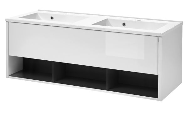 Waschbeckenunterschrank MIT Doppelwaschbecken Glide in wei Hochglanz und grau 120 cm