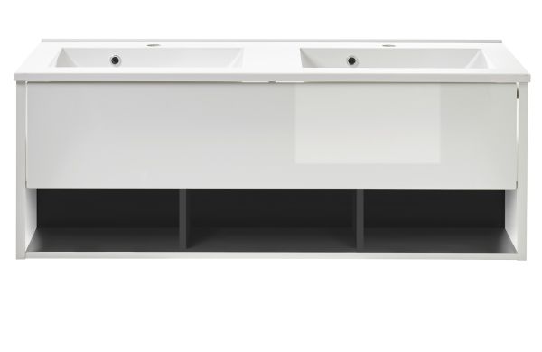 Waschbeckenunterschrank MIT Doppelwaschbecken Glide in wei Hochglanz und grau 120 cm