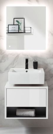 Badmbel Set 2-teilig Glide in wei Hochglanz und grau mit LED Beleuchtung 60 x 190 cm