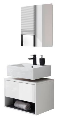 Badmbel Set 2-teilig Glide in wei Hochglanz und grau mit LED Beleuchtung 60 x 190 cm