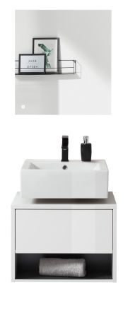 Badmbel Set 2-teilig Glide in wei Hochglanz und grau mit LED Beleuchtung 60 x 190 cm