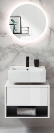 Badmbel Set 2-teilig Glide in wei Hochglanz und grau mit LED Beleuchtung 60 x 190 cm