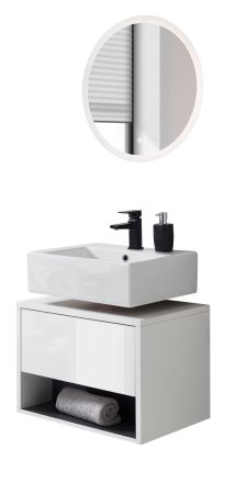 Badmbel Set 2-teilig Glide in wei Hochglanz und grau mit LED Beleuchtung 60 x 190 cm