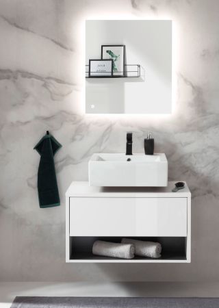 Badmbel Set 2-teilig Glide in wei Hochglanz und grau mit LED Beleuchtung 80 x 190 cm