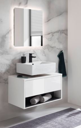 Badmbel Set 2-teilig Glide in wei Hochglanz und grau mit LED Beleuchtung 80 x 190 cm