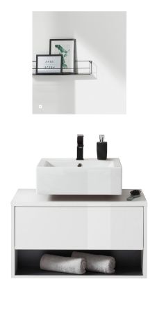Badmbel Set 2-teilig Glide in wei Hochglanz und grau mit LED Beleuchtung 80 x 190 cm