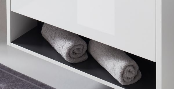 Badmbel Set 2-teilig Glide in wei Hochglanz und grau mit LED Beleuchtung 80 x 190 cm