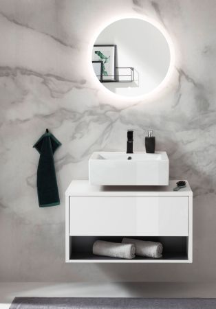 Badmbel Set 2-teilig Glide in wei Hochglanz und grau mit LED Beleuchtung 80 x 190 cm