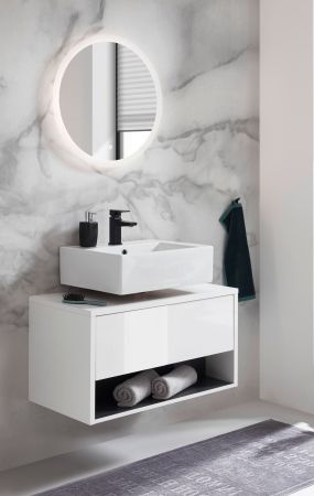 Badmbel Set 2-teilig Glide in wei Hochglanz und grau mit LED Beleuchtung 80 x 190 cm