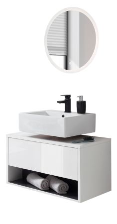 Badmbel Set 2-teilig Glide in wei Hochglanz und grau mit LED Beleuchtung 80 x 190 cm