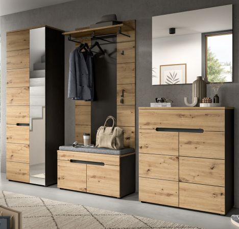 Garderobe Set 5-teilig Cooper in Artisan Eiche und grau 255 cm, Soft-Close
