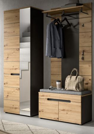 Garderobe Set 3-teilig Cooper in Artisan Eiche und grau 160 cm, Soft-Close