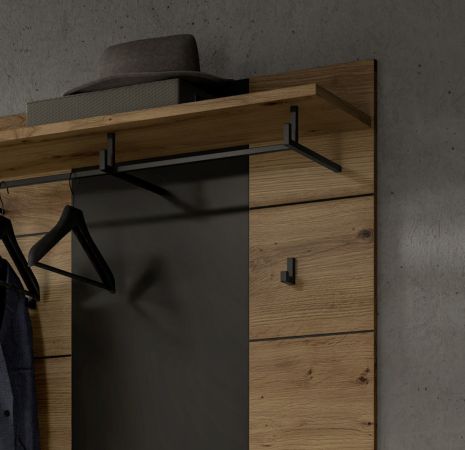 Garderobe Set 3-teilig Cooper in Artisan Eiche und grau 160 cm, Soft-Close