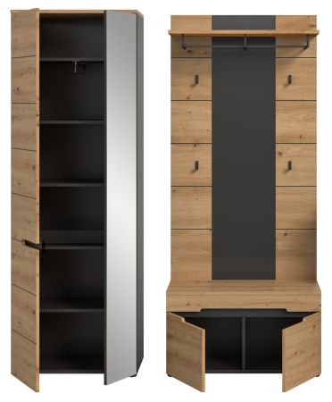 Garderobe Set 3-teilig Cooper in Artisan Eiche und grau 160 cm, Soft-Close
