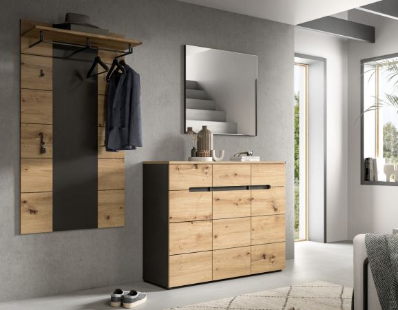Garderobe Set 3-teilig Cooper in Artisan Eiche und grau 215 cm, Soft-Close