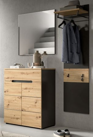 Garderobe Set 4-teilig Cooper in Artisan Eiche und grau 220 cm, Soft-Close