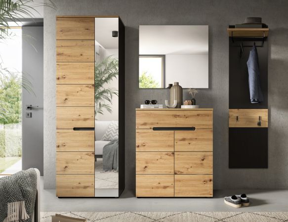 Garderobe Set 4-teilig Cooper in Artisan Eiche und grau 220 cm, Soft-Close