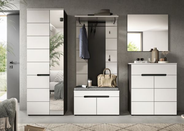 Garderobe Sitzbank Cooper in wei und grau Garderobenbank 80 cm, Soft-Close
