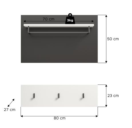 Garderobenpaneel Cooper in wei und grau Set 2-teilig 80 cm
