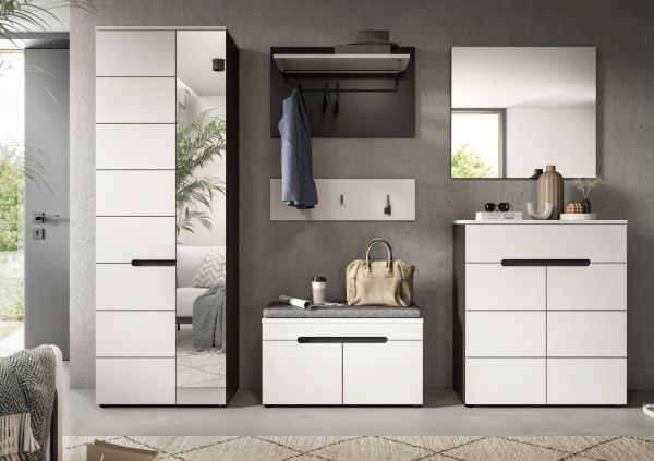 Garderobe Set 6-teilig Cooper in wei und grau 255 cm, Soft-Close
