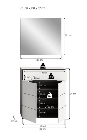 Garderobe Set 2-teilig Cooper in wei und grau Schuhkommode und Spiegel, Soft-Close