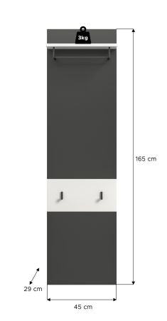 Garderobenpaneel Cooper in grau und wei Wandgarderobe 45 x 165 cm