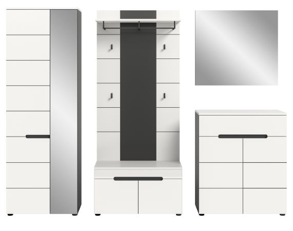 Garderobe Set 5-teilig Cooper in wei und grau 255 cm, Soft-Close