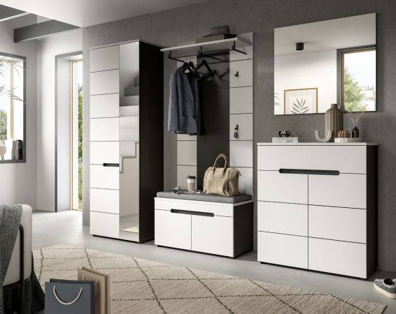 Garderobe Set 3-teilig Cooper in wei und grau 160 cm, Soft-Close