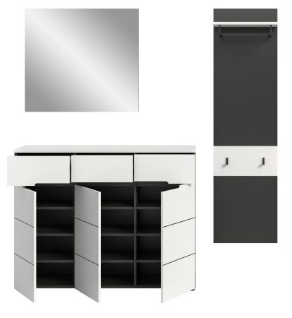 Garderobe Set 3-teilig Cooper in wei und grau 180 cm, Soft-Close