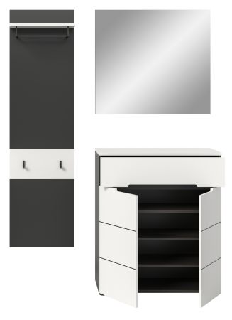 Garderobe Set 3-teilig Cooper in wei und grau 140 cm, Soft-Close
