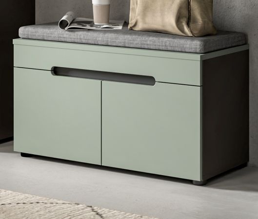 Garderobe Sitzbank Cooper in salbei und grau Garderobenbank 80 cm, Soft-Close