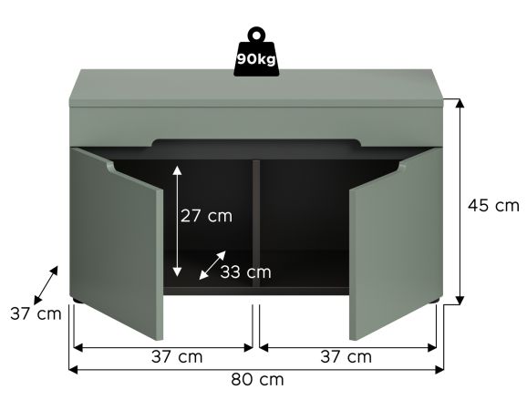 Garderobe Sitzbank Cooper in salbei und grau Garderobenbank 80 cm, Soft-Close