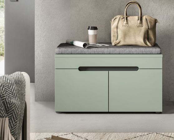 Garderobe Sitzbank Cooper in salbei und grau Garderobenbank 80 cm, Soft-Close