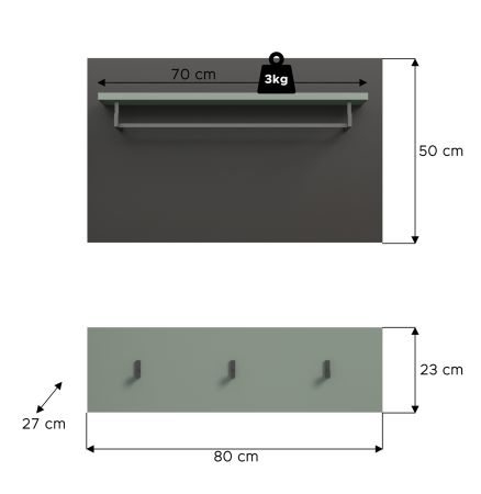 Garderobenpaneel Cooper in salbei und grau Set 2-teilig 80 cm