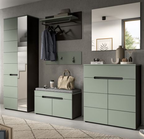Garderobe Set 6-teilig Cooper in salbei und grau 255 cm, Soft-Close