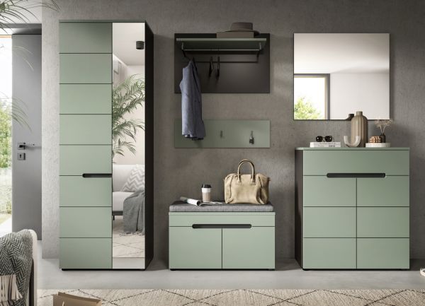 Garderobe Set 6-teilig Cooper in salbei und grau 255 cm, Soft-Close