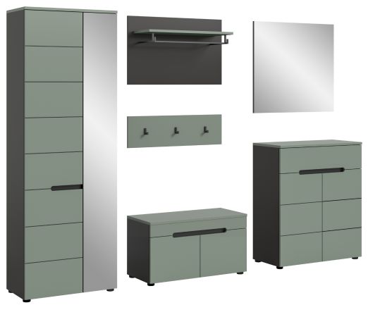 Garderobe Set 6-teilig Cooper in salbei und grau 255 cm, Soft-Close