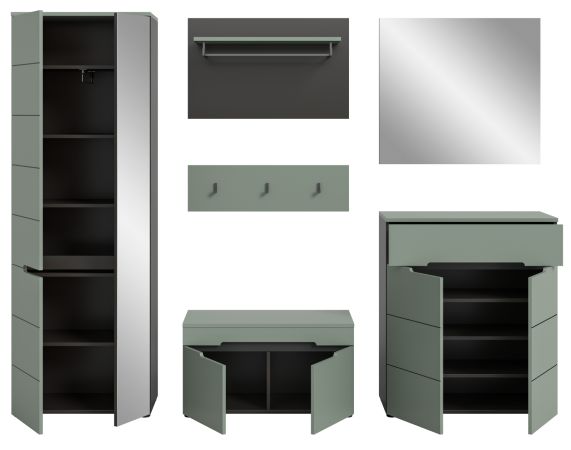 Garderobe Set 6-teilig Cooper in salbei und grau 255 cm, Soft-Close