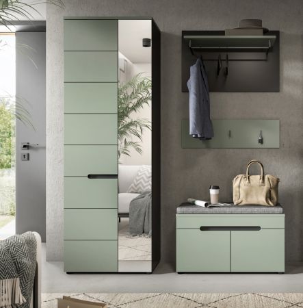 Garderobe Set 4-teilig Cooper in salbei und grau 160 cm, Soft-Close