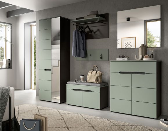 Garderobe Set 4-teilig Cooper in salbei und grau 160 cm, Soft-Close