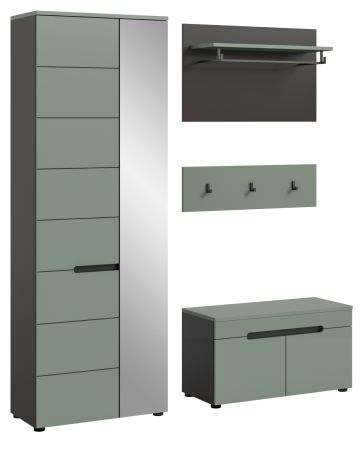 Garderobe Set 4-teilig Cooper in salbei und grau 160 cm, Soft-Close