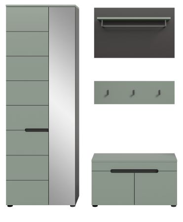 Garderobe Set 4-teilig Cooper in salbei und grau 160 cm, Soft-Close