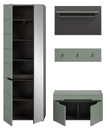Garderobe Set 4-teilig Cooper in salbei und grau 160 cm, Soft-Close