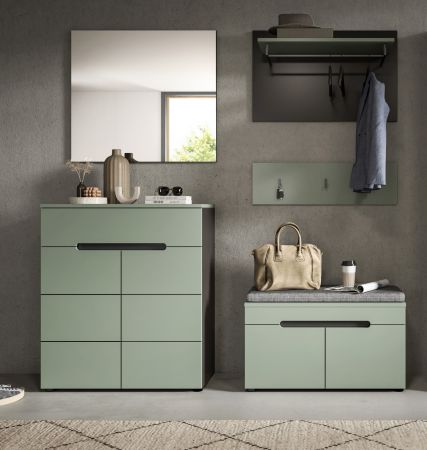 Garderobe Set 5-teilig Cooper in salbei und grau 175 cm, Soft-Close