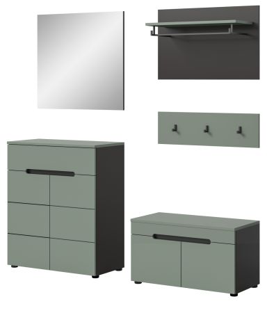 Garderobe Set 5-teilig Cooper in salbei und grau 175 cm, Soft-Close