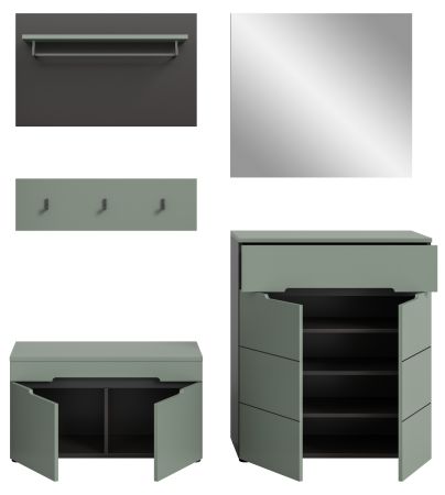 Garderobe Set 5-teilig Cooper in salbei und grau 175 cm, Soft-Close