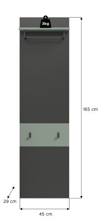 Garderobenpaneel Cooper in grau und salbei Wandgarderobe 45 x 165 cm