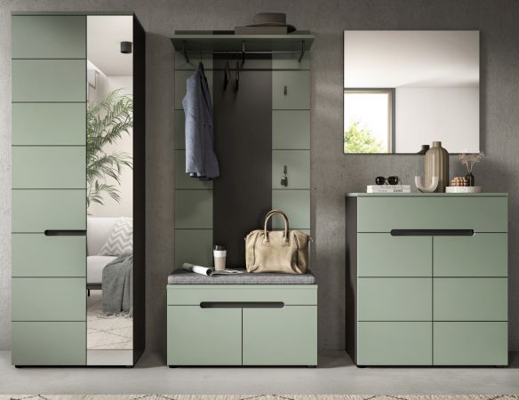 Garderobe Set 5-teilig Cooper in salbei und grau 255 cm, Soft-Close