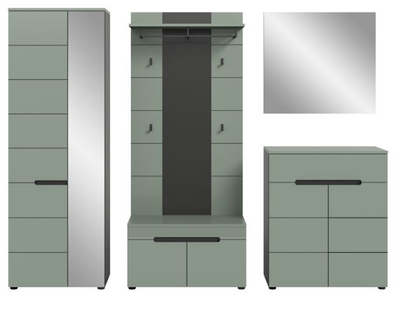 Garderobe Set 5-teilig Cooper in salbei und grau 255 cm, Soft-Close