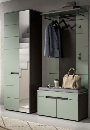 Garderobe Set 3-teilig Cooper in salbei und grau 160 cm, Soft-Close
